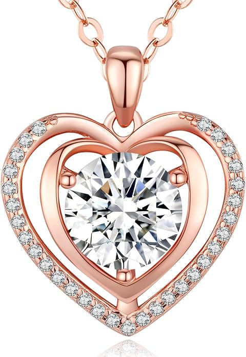 Heart Pendant Gold Necklace for Women Moissanite Lab-Created Gem I Love You Wedding Anniversary Birthday Christmas Valentine Engagements Mothers Day Jewelry for Wife Her Girlfriend Mom Daughter