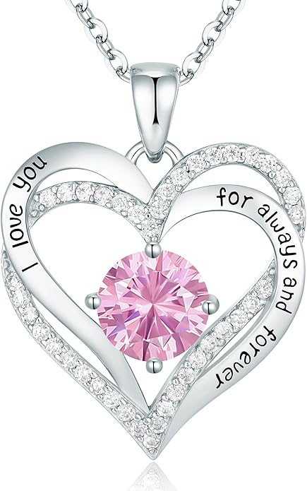 DE Forever Love Heart Necklaces for Women, Wedding Anniversary, Birthday Gift for Wife, S925 Silver Jewelry with Birthstone Pendant, Ideal Valentine's Gifts for Her