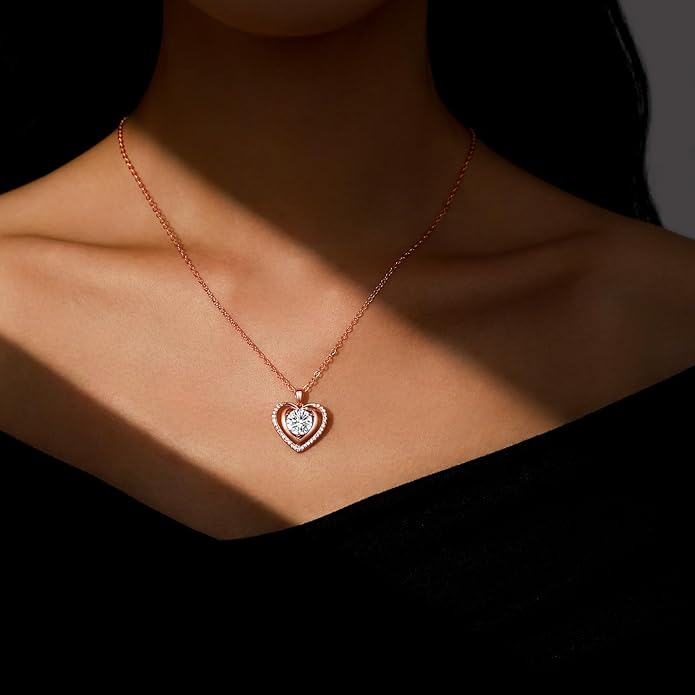 Heart Pendant Gold Necklace for Women Moissanite Lab-Created Gem I Love You Wedding Anniversary Birthday Christmas Valentine Engagements Mothers Day Jewelry for Wife Her Girlfriend Mom Daughter