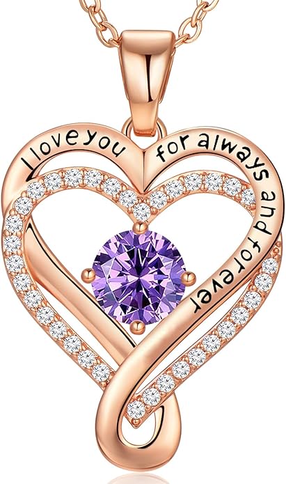 18K Rose Gold Necklace for Women Gifts for Wife Birthday Wedding Anniversary for Her Infinity Heart Birthstone Jewelry for Girlfriend Love Gift for Mom Daughter on Christmas Mother’s Day Valentines