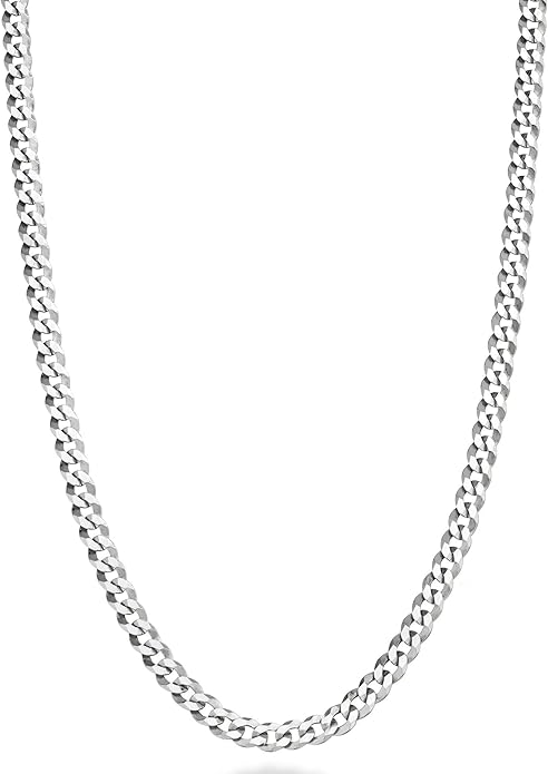 Miabella Italian Solid 925 Sterling Silver 3.5mm Diamond Cut Cuban Link Curb Chain Necklace for Women Men, Made in Italy