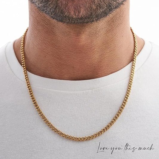 Love You This Much Promise Cuban Chain Necklace for Him, 7mm Thick, Sentimental Gift for Him, BF Gift for Birthday, Gift Ideas for Boyfriend